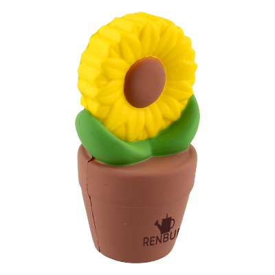 Brown with yellow foam stress ball with a personalized imprint.