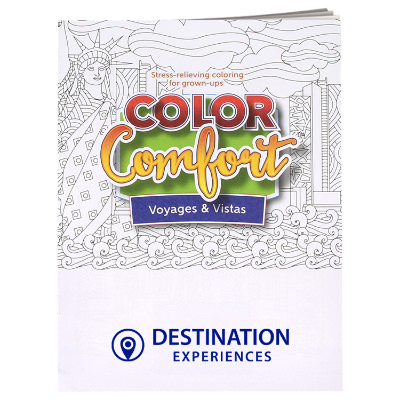 Multicolored paper coloring book with a custom imprint.