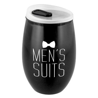 Plastic black wine tumbler with custom logo.