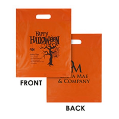 Plastic orange happy Halloween recyclable bag with customization.