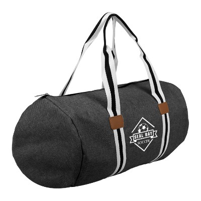 Charcoal gym bag with personalized white imprint.