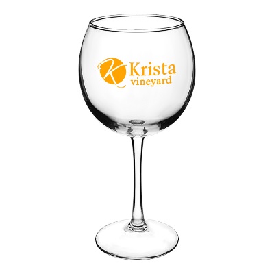 Glass clear wine glass with custom imprint in 18.25 ounces.