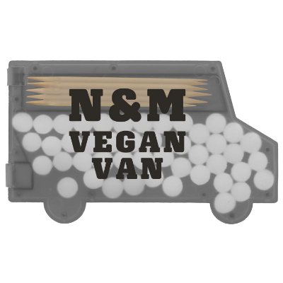 Translucent black delivery truck shaped pick and mints imprinted.