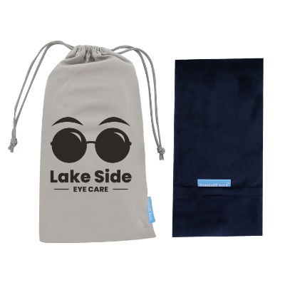 Gray plush eye pillow with personalized logo