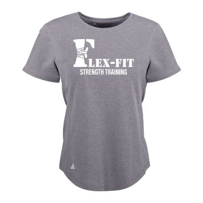 Power red heather women's t-shirt with custom logo.