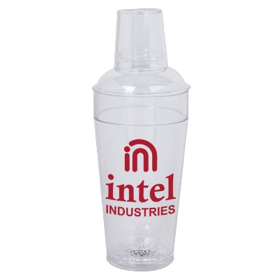 Acrylic clear cocktail shaker with custom logo in 20 ounces.