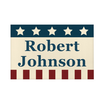 White plastic yard sign with a custom imprint.
