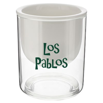 White glass personalized watering planter.