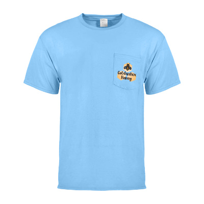 Aquatic blue t-shirt with personalized full color imprint.