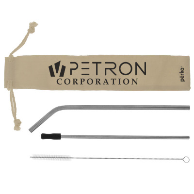 Stainless straw kit with custom logo on pouch.