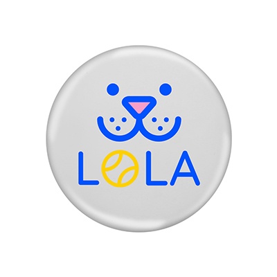 Celluloid white full color button with a custom imprint.