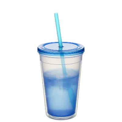 Plastic blue tumbler blank in 16 ounces.