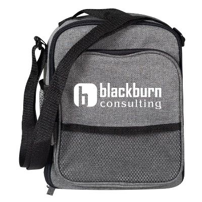 Graphite polycanvas lunch bag with custom imprint.