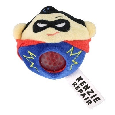 Red plush stress buster with a custom imprint.