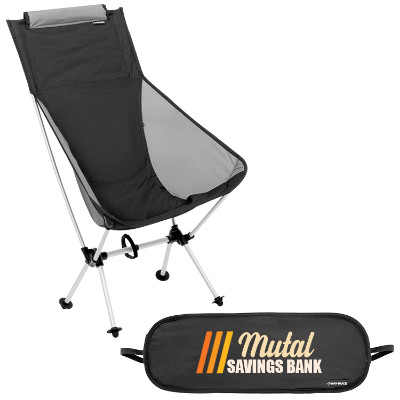 Charcoal polyester chair with a personalized imprint.