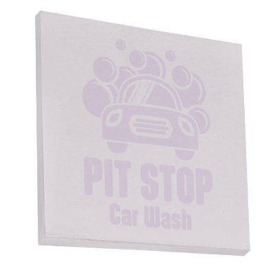 White paper sticky note with a customized imprint.