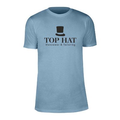 Customized niagra blue short-sleeve shirt with logo.