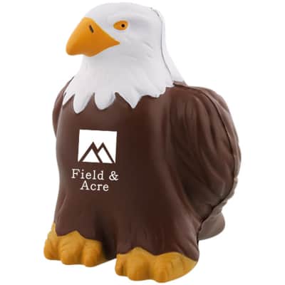 Foam bald eagle stress reliever with a printed logo.
