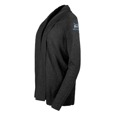 Custom gray cardigan with imprint.