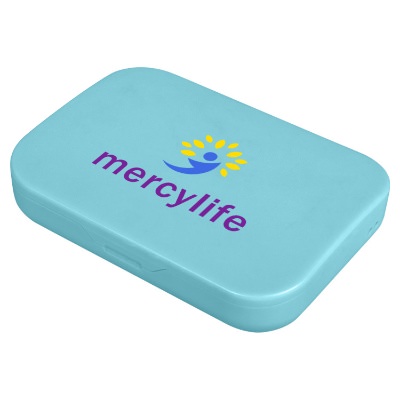 Light blue plastic manicure set with a custom imprint.