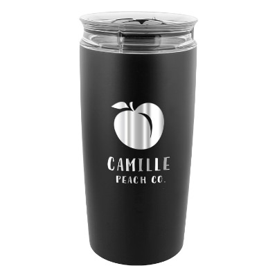 Black wine insulator with custom engraved logo.