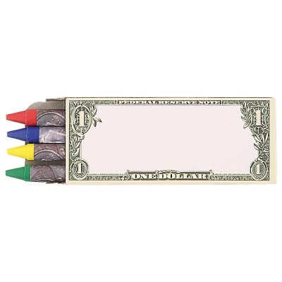 Cardboard 4 pack money crayons blank.