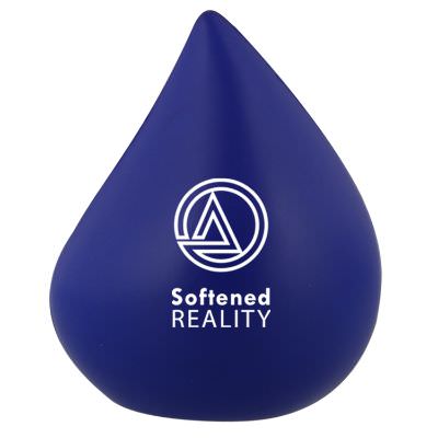 Foam blue droplet stress ball with imprinting.