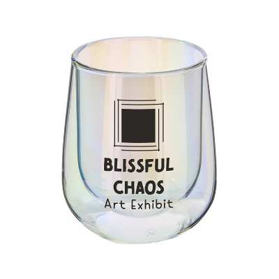 Iridescent Stemless Glass with custom imprint.