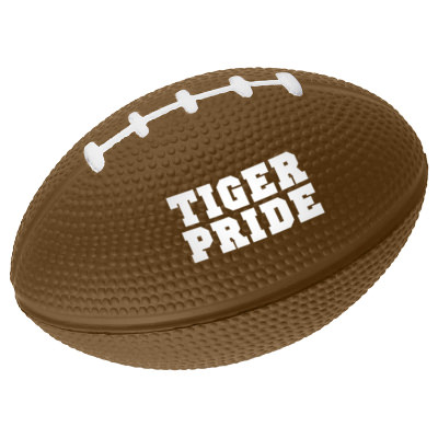 Foam brown football stress ball custom printed.