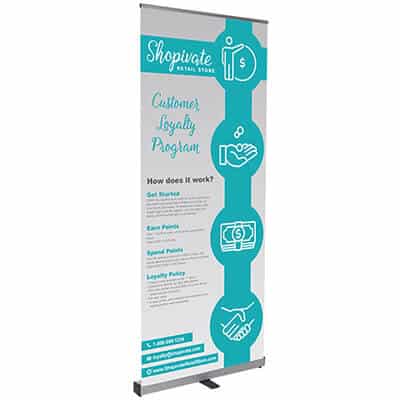 33.5 inch vinyl custom budget banner stand with aluminum base.