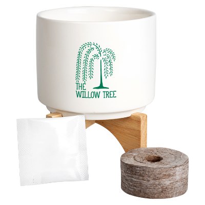 White ceramic personalized planter set.