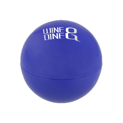 Plastic fuchsia lip moisturizing ball with imprint.