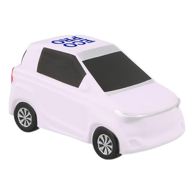 White foam stress ball with a branded logo.