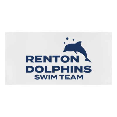 White beach towel with custom logo.