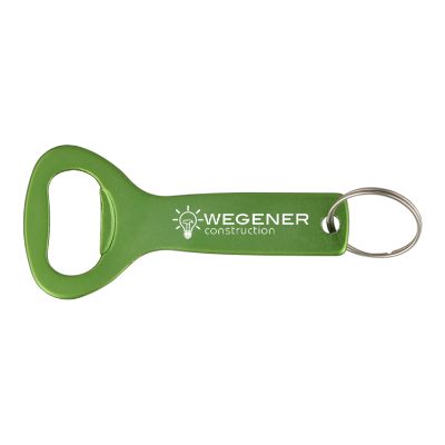 Aluminum green modern key ring bottle opener engraved.