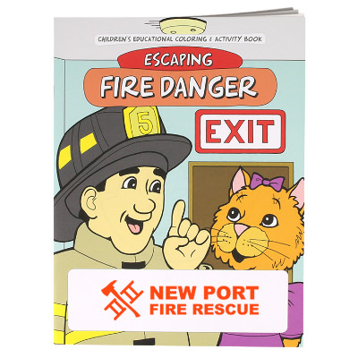 Multicolored paper coloring book with a custom imprint.