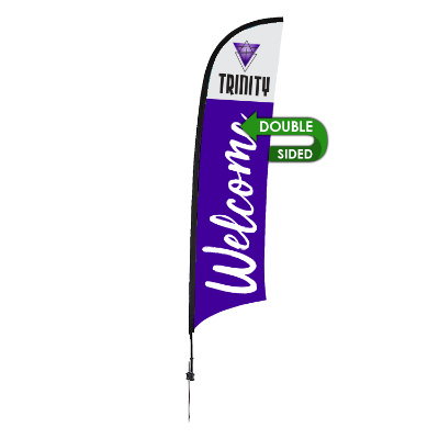 13-ft. double-sided stand-up flag with custom logo.
