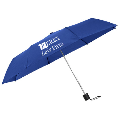 Blue personalized budget folding umbrella.