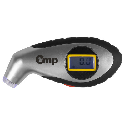 Plastic digital tire pressure gauge with one color custom imprint.