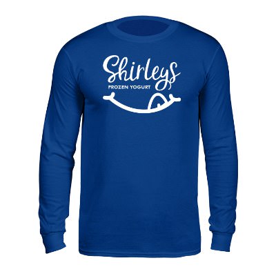 Royal blue long sleeve customizable t-shirt.