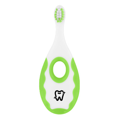 Lime green baby toothbrush with custom logo.