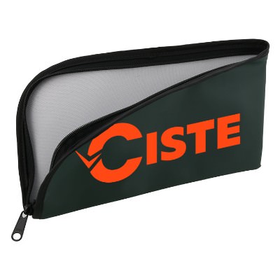Black nylon pouch with a branded imprint.