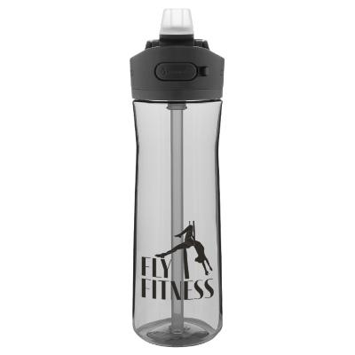 Charcoal plastic bottle with custom imprint.