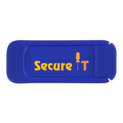 Plastic royal Blue sliding webcam cover with custom full-color imprint.