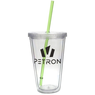 Acrylic clear with lime green tumbler with custom imprint in 16 ounces.