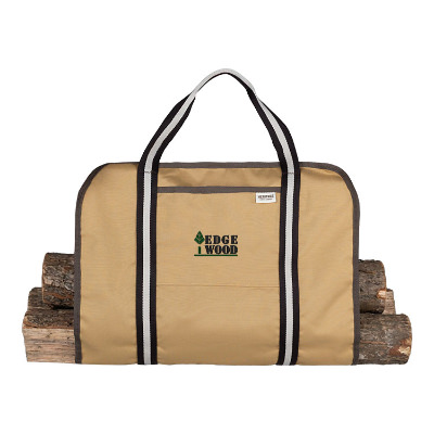 Polyester log carrier with custom embroidered logo.