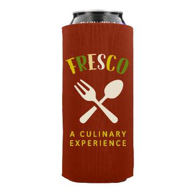 Custom foam can cooler with full-color logo.