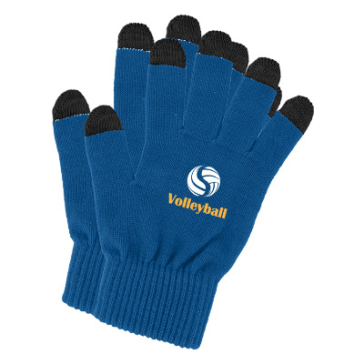 Blue gloves with custom full-color imprint.