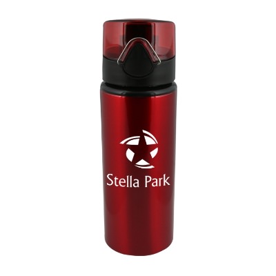 Aluminum red water bottle with custom imprint in 25 ounces.