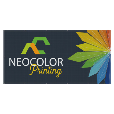 5 feet x 10 feet full-color custom design 8 oz. mesh vinyl banner with grommets.